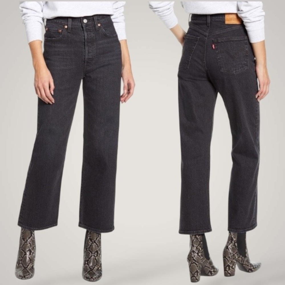 Levi's Premium Ribcage Straight Jeans W28 L27 Black High‎ Rise Button Fly Ankle
